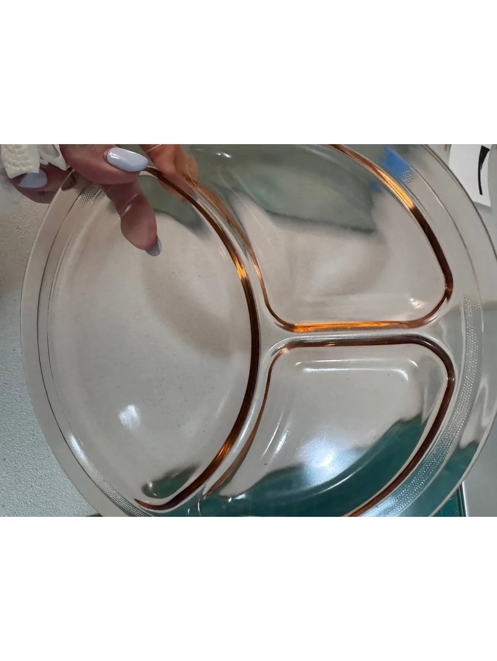 Vintage Divided Glass Serving Plate with Three Compartments